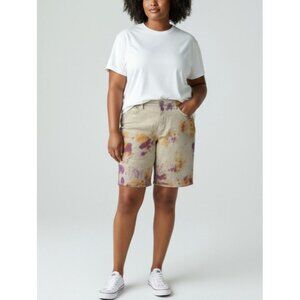 DKNY Womens Tie-Dye Bermuda Shorts Size 16 Beige Purple Yellow Cotton Casual Sty